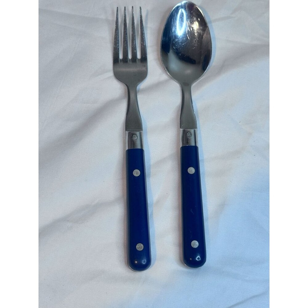 Carnival Stainless Steel Spoon Fork Set Navy Blue Flatware Replacements Korea 0